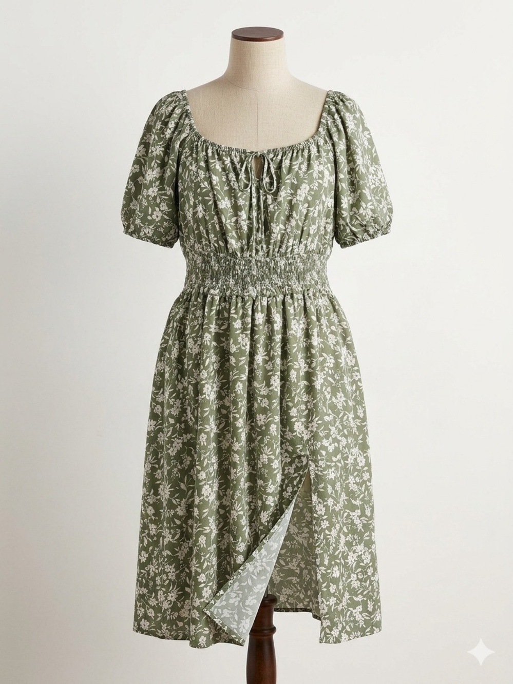 Inspired Hearts Sage Green Floral Midi Dress